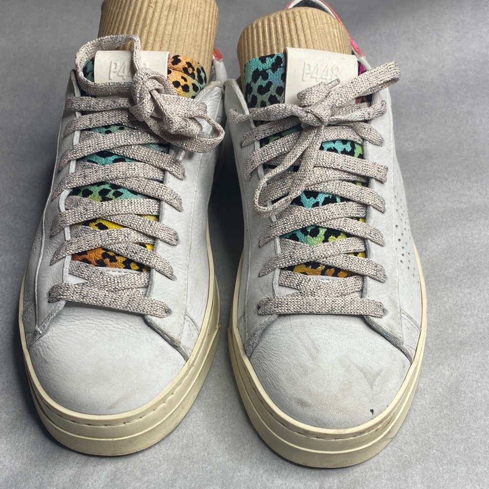 P448 Women's Sneakers - White with Colorful Leopard Details